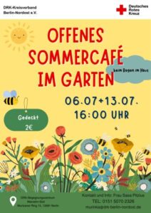 einladung mit einer Sonne und einer Biene, die über eine Blumenwiese fliegt